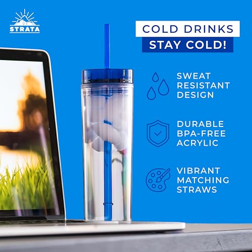 24 Pack Reusable 16oz Clear Acrylic Tumblers with Lids & Straws - Colorful Double Wall Drink Cups