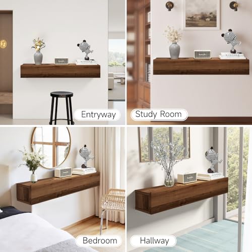 Walnut Floating Solid Wood Console Table 39.37" Wall-Mounted Entryway Shelf
