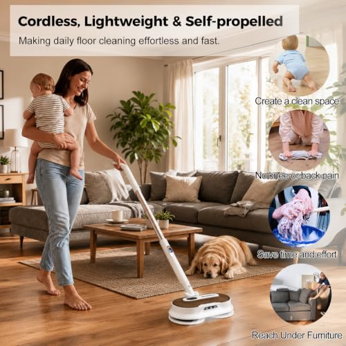 BLONEX Cordless Electric Mop with Spray & Detachable Water Tank - White + Gold