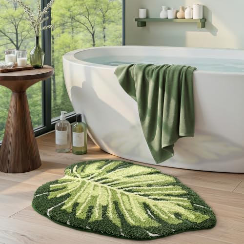 DEXI Ample Monstera Green Leaf Bath Mat 31.5x23.5 Non-Slip Bathroom Rug