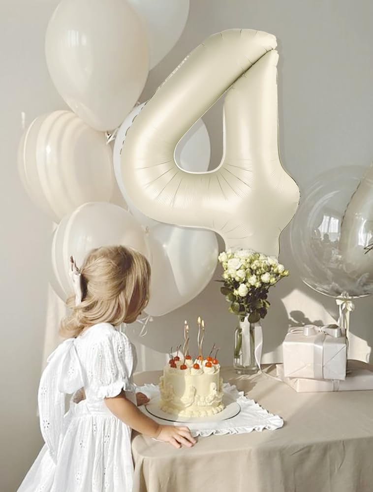 Large 40-Inch Cream White Number 4 Balloon by [Brand Name] - Perfect for Birthdays & Graduations