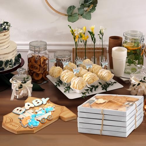 Ziliny 24-Piece Baby Shower Gift Set with Mini Bamboo Cheese Boards & Utensils - Baby Clothing Shape, Party Favors & Prizes