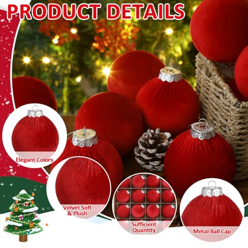 Afniimyapt 3.14 inch Red Velvet Christmas Ornaments, 16 Pcs with Silver Lids and Ropes