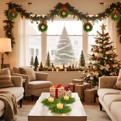 Norfolk Pine Wreaths - 6pcs Mini Christmas Kitchen Cabinet Wreaths, 7.9"