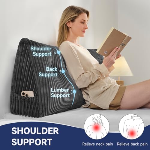 Z-hom Large King Size Headboard Pillow No Roll Wedge Bed Support Grey