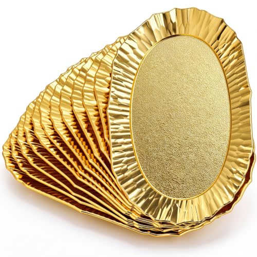 Acellegic Gold Plastic Serving Trays Set of 12 14.5x8.6 Inches Christmas Platters