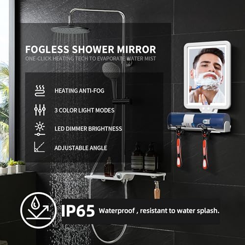 Lighted Fogless Shower Mirror for Shaving - Heated, Large 9.5x7 Inch, White