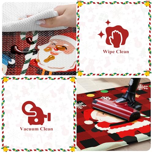 Sungea Christmas Kitchen Anti-Fatigue Mat Set of 2, Santa & Buffalo Plaid Farmhouse Rugs, Non-Slip 17.3x29