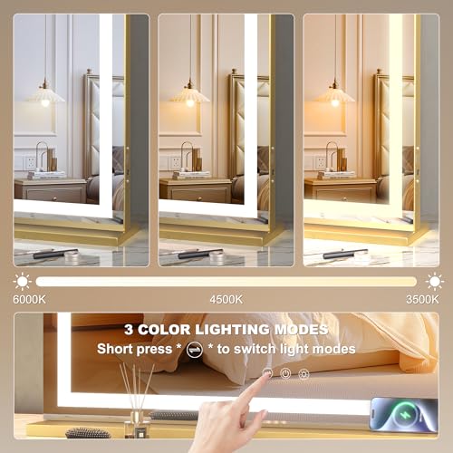 Gold 32x22 Inch LED Lighted Vanity Mirror with Dimmable Touch Control