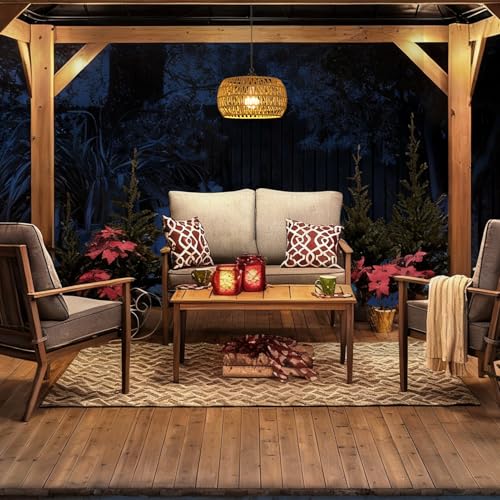 Eayaya Battery Operated Rattan Pendant Chandelier with Remote - 11.8” Outdoor & Indoor Boho Hanging Light, Model 1