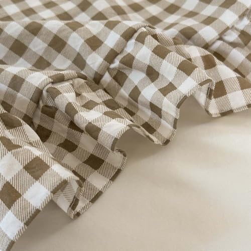 Tan Gingham Ruffled Comforter Set - Queen Size Farmhouse Bedding