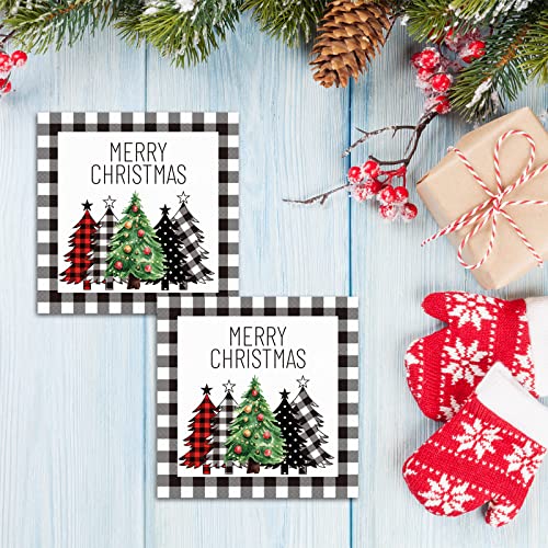 Tevxj 100 Pack Christmas Napkins Black White Buffalo Plaid Farmhouse Holiday Disposable Paper Napkins - Winter Party Table Decor