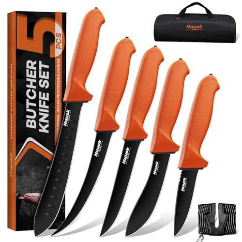 8.5-Inch Meat Processing Knife Set with Roll Bag - Butcher Kitchen Kit for Outdoor & Gift