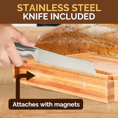 Bambüsi Bread Slicer for Homemade with Knife Sourdough Cutter, Bamboo