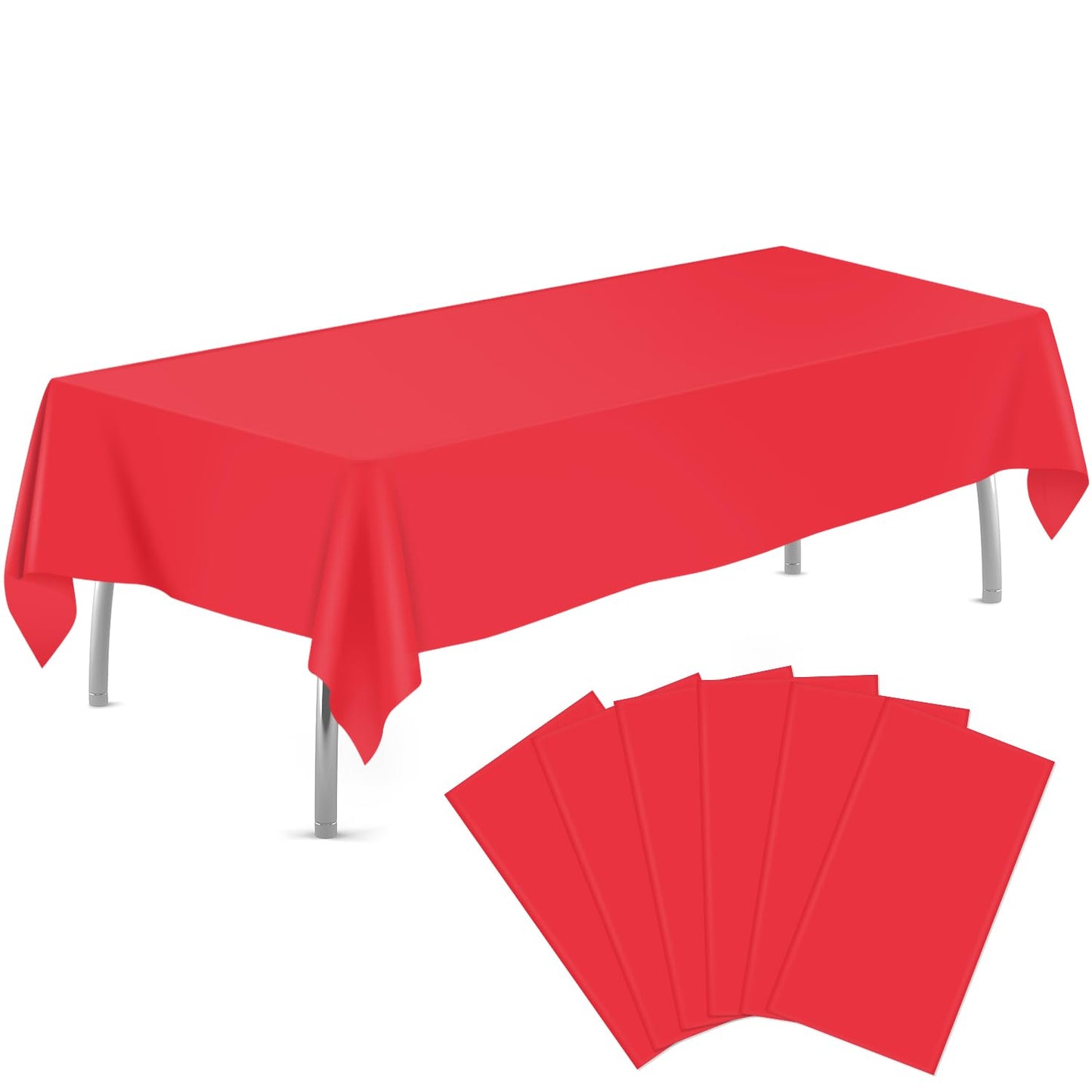tujol Red 6 Pack Plastic Table Cloth 54" x 108", Disposable Tablecloths Rectangle Table Cover, Plastic Tablecloths for Parties