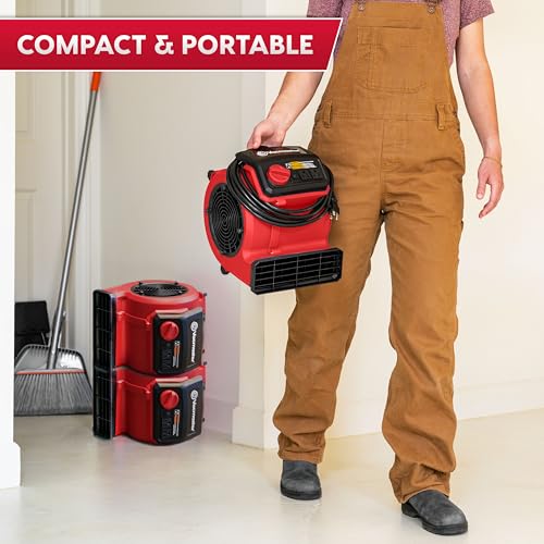 Vacmaster AM201 1101 Air Mover & Fitness Fan - Red, 550 CFM Drying & Cooling