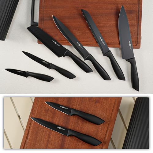 NULAS Black 8-Piece Kitchen Knife Set with Universal Block - Sharp, Rust-Resistant, Dishwasher Safe