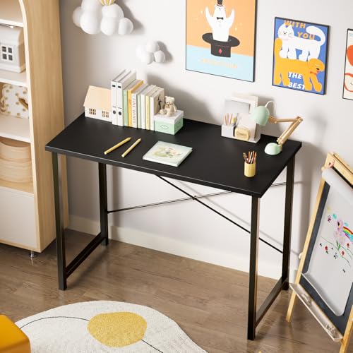 Sweetcrispy 40-Inch Small Computer Desk for Bedroom, Black - Modern Study & Office Table