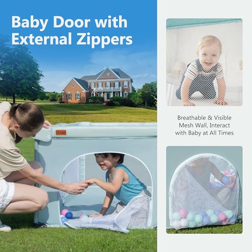 Light Green 50x50 Baby Playpen - Foldable Portable Indoor Outdoor Play Yard