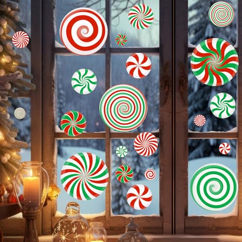 Colorful Christmas Candy Window Clings - 45 Pack Peppermint Holiday Decorations