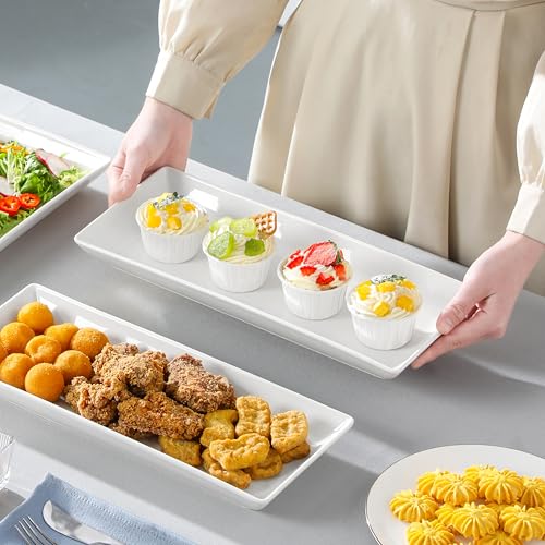 MALACASA 3 Tier Serving Tray Set - White Gold 14 Inch Porcelain Dessert Stand