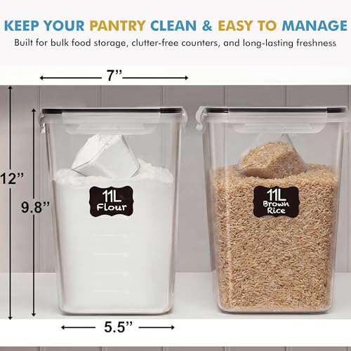 Large Food Storage Containers with Lids - Black, 11L, Airtight & BPA-Free - Set of 2