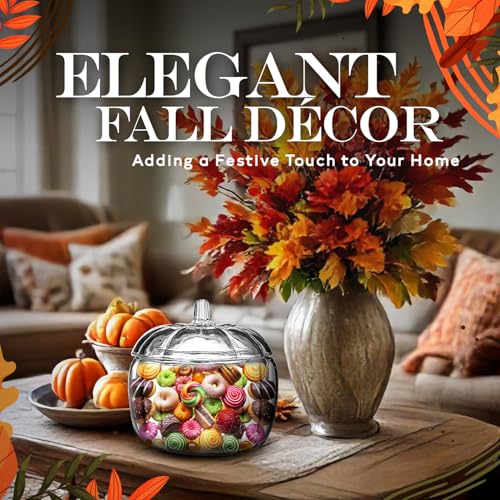Clear Glass Pumpkin Candy Jar with Lid - Large Fall Decor Storage Container