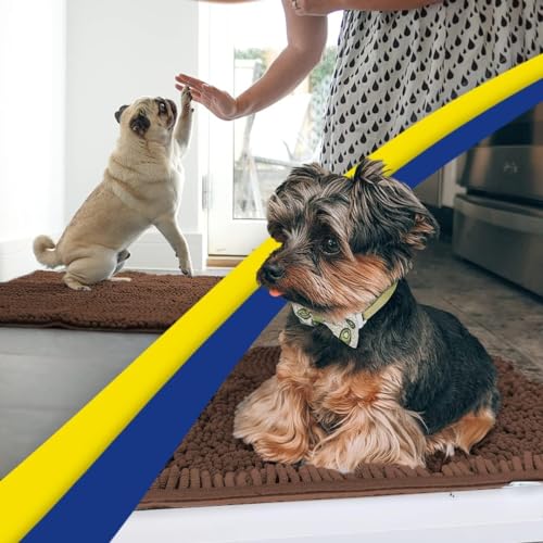 Chocolate Brown Microfiber Door Mat & Pet Rug 4-Piece Absorbent, Non-Slip Chenille