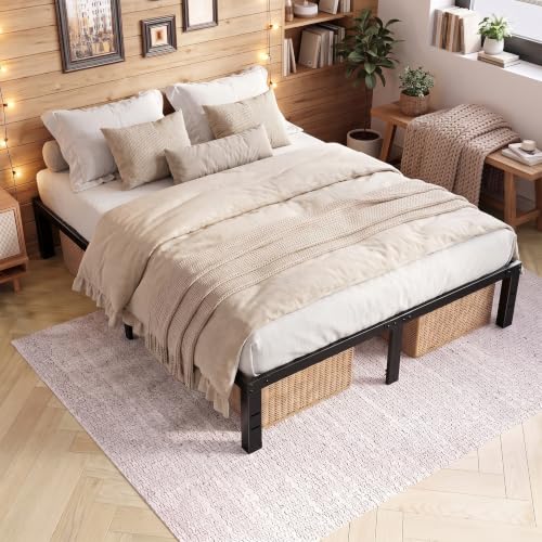 Queen Bed Frame 14 Inch Metal Slat Platform Bed Support up to 700 lbs Black