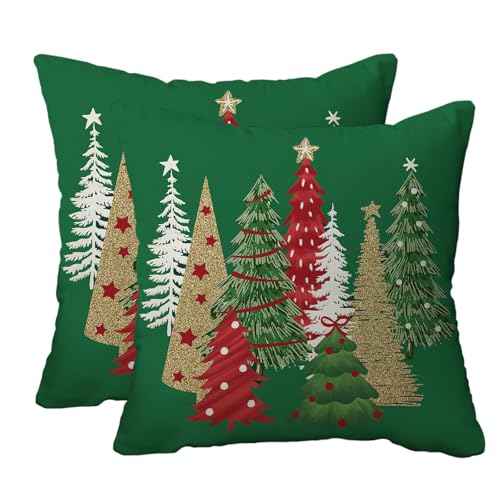 Christmas Pillow Covers, 18x18 Inch Set of 2 Green Christmas Tree Throw Pillows Case Winter Christmas Pillowcase Decoration Home Sofa Bed Sofa Cushion Cover