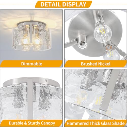 Brushed Nickel Semi Flush Mount Ceiling Light - 3 Lights, 15 Inch, Dimmable