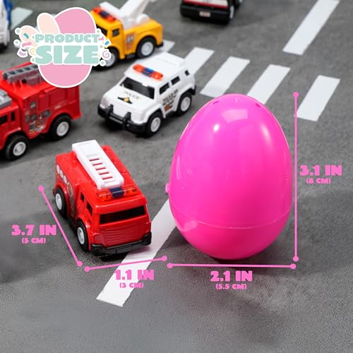 JOYIN 12 Pcs Prefilled Easter Eggs with Toys, Plastic Easter Eggs with Animal Cars for Kids Gift, Basket Stuffers, Classroom Prize Supplies, Party Favors