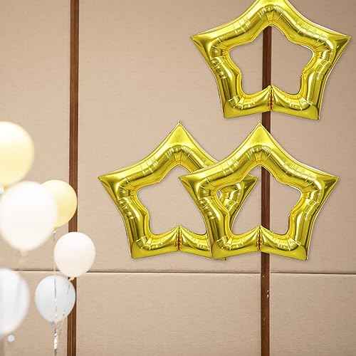 Large 40Inch Star Foil Balloon Hollow Out Star Shape Mylar Balloons for Anniversary Wedding Birthday Christmas Party Decoration 3Pack Gold