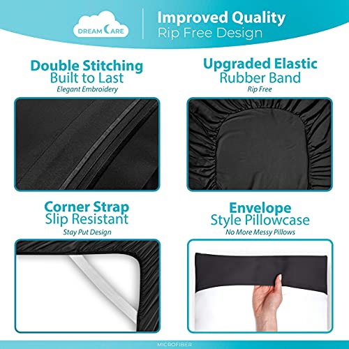 DREAMCARE King Size Cooling Microfiber Sheets Set - Extra Deep Pocket Black