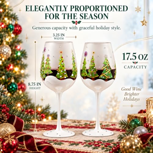 Stemmed Christmas Tree Wine Glasses Set of 2 - 17.5oz Holiday Gift
