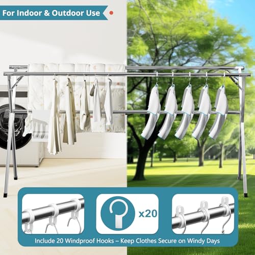 79-Inch Clothes Drying Rack - Collapsible Indoor Outdoor Laundry Storage - Silver