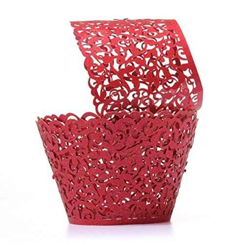 Coolrunner 48pcs Cupcake Wrappers, Cupcake Holders, Flower Vine Filigree Cutout Lace Cupcake Wrapper Wraps Liner for Wedding Party Cake Decoration