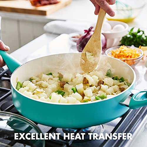 GreenPan Rio 5QT Saute Pan with Lid - Turquoise, Ceramic Nonstick, PFAS-Free