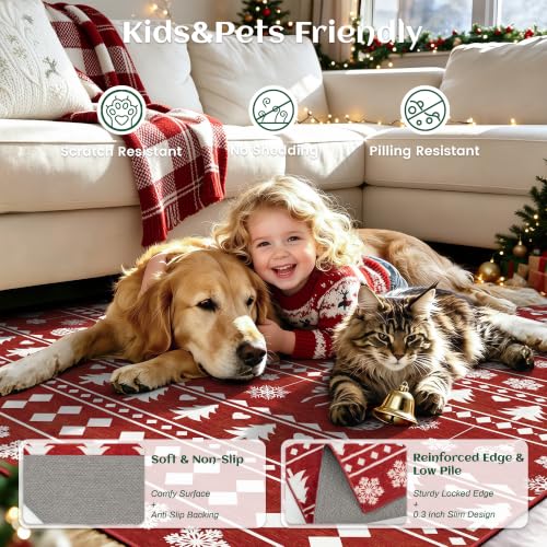 Christmas Red 4x6 Area Rugs for Entryway, Washable Non‑Slip Low‑Pile
