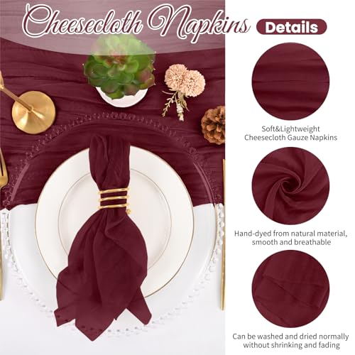 Lumaycens 60-Pack Burgundy Cloth Napkins 20x20 Inches Wedding Party Decor
