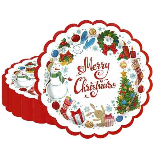 50 Count Christmas Paper Plates - 7 Inch Disposable Winter Holiday Party Plates Snowman Snowflake Dessert Plates Merry Christmas Party Decoration