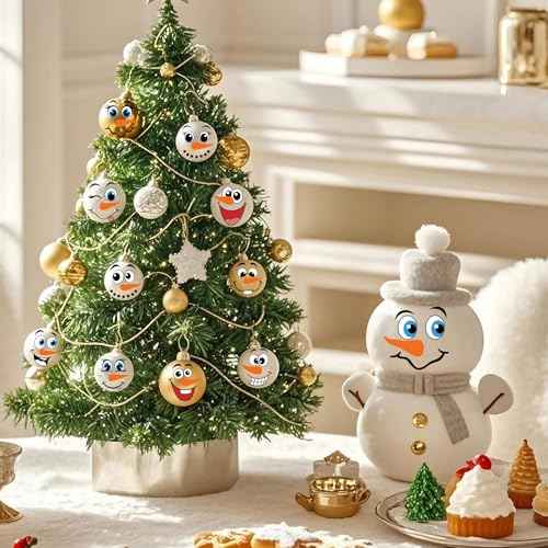 36pcs Snowman Face Stickers for Crafts Christmas Ornaments, Vinyl Rub on Transfers UV Decals, Cute Snowman Face Stickers for Xmas Winter Holiday Window Glass Cups Balls Jars Home Decorations