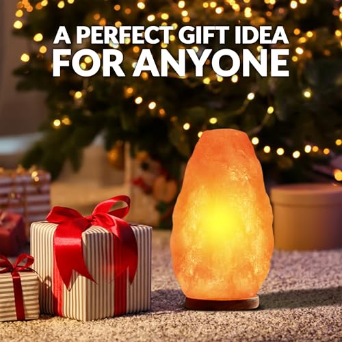 Himalayan Glow Pink Salt Lamp with Dimmable LED Night Light, Wooden Base, 6-8 lbs