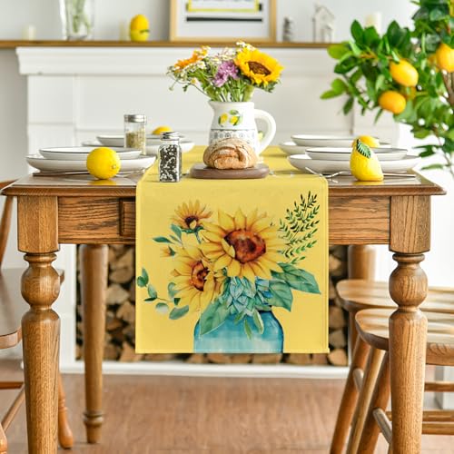 Artoid Mode 13 x 90 Inch Yellow Hello Sunshine Sunflower Table Runner