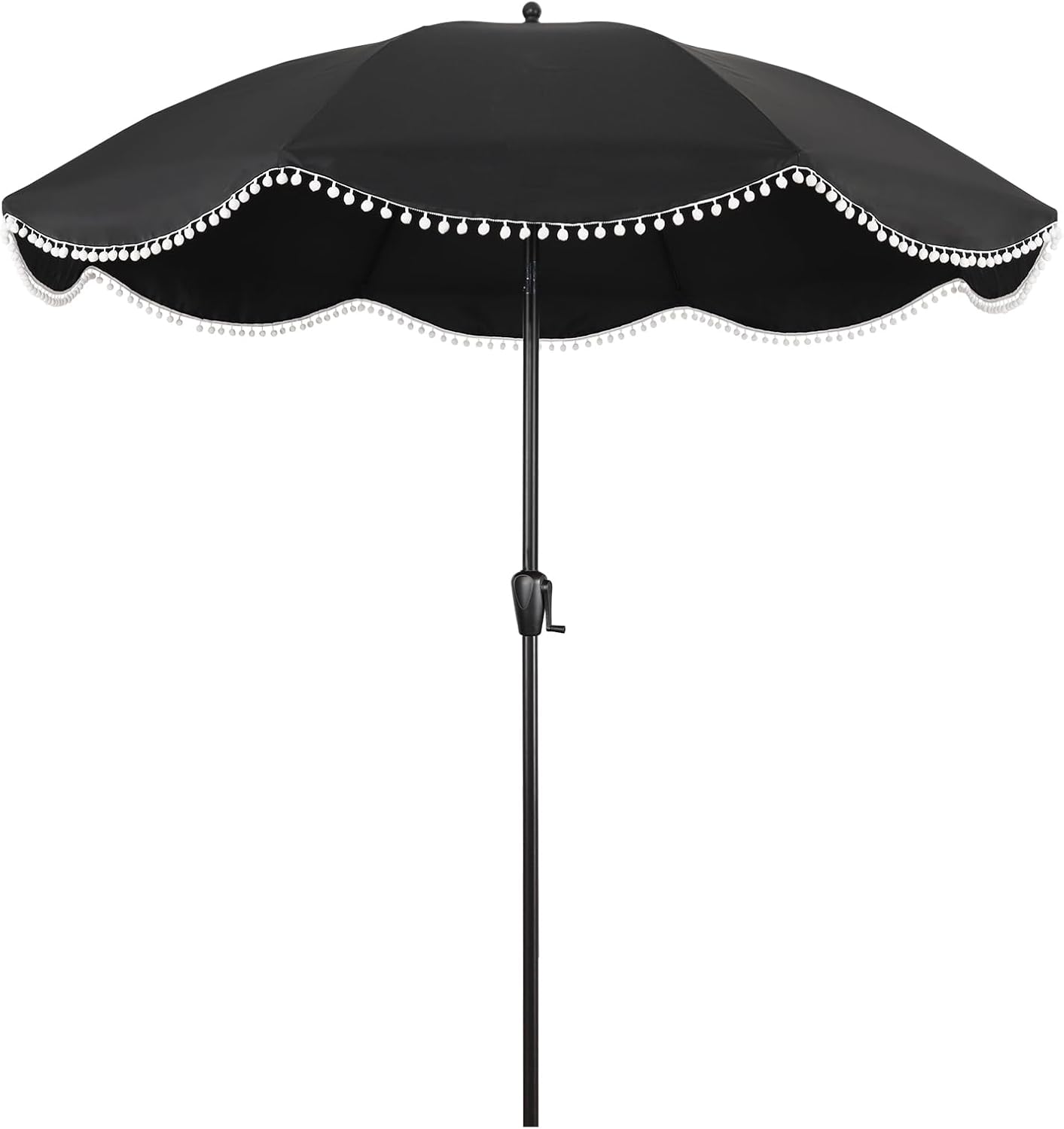 Sun-Ray 9' Patio Umbrella - Black Canopy with White Fringe Accents | Stylish Market Umbrella for Deck & Backyard