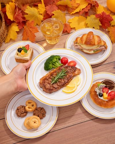 bUCLA Gold Disposable Dinnerware Set 600pcs - Includes Plates, Cups, Cutlery for Party & Events