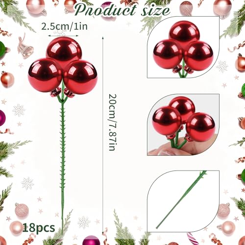 YIYA 18 PCS Christmas Tree Picks Ornaments Red Xmas on Wired Stems