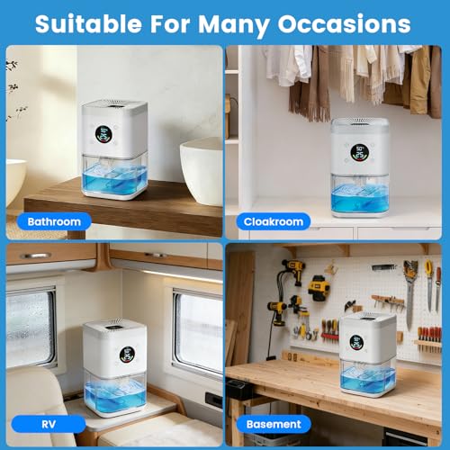 Semzodax White Small Dehumidifier 63oz Quiet Auto & Continuous Mode for Bedroom, Bathroom, Closet, RV