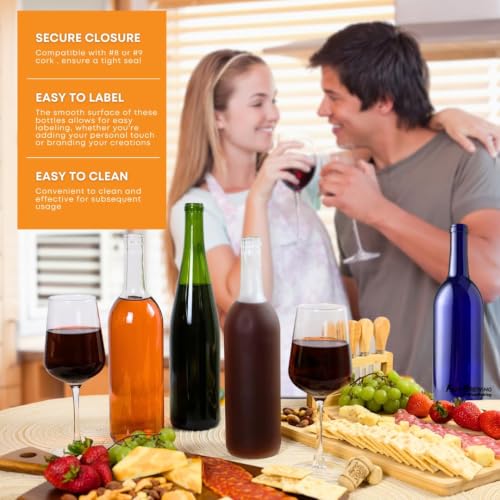 36 Pack Champagne Green Glass Wine Bottles 750ml with #8 Corks - W5 Style, Perfect for Home Winemaking