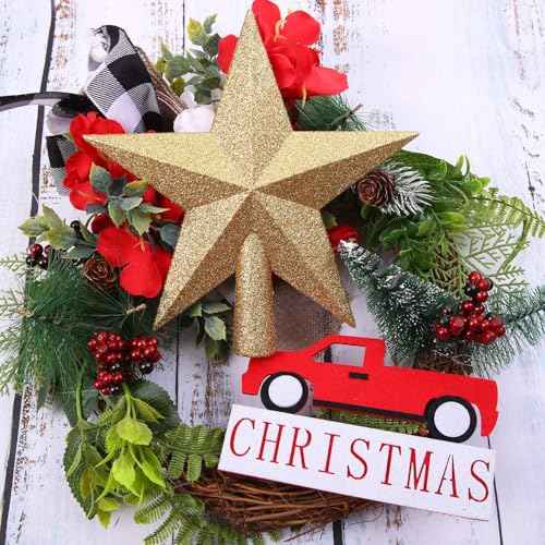 Aneco Glitter Christmas Tree Topper Shatter-Proof Christmas Tree Decoration Treetop for Holiday Ornament or Home Decor (Gold, 8 Inch)